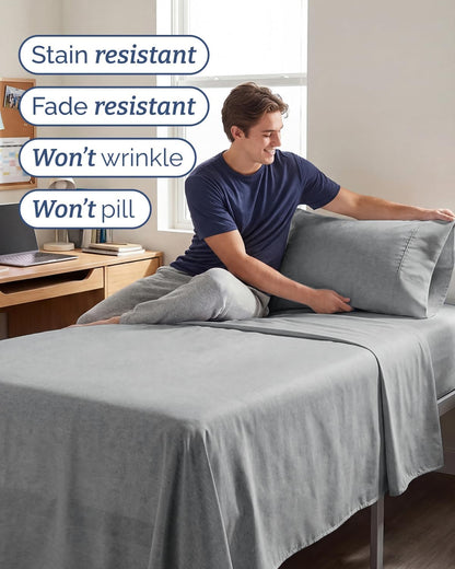 Skiennix Twin XL Sheet Set - Comfy Cooling 3-Piece Bedding - Luxury Grey Hotel Quality for All Ages
