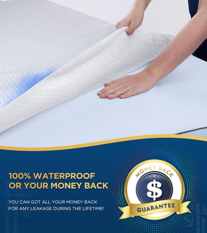 Skiennix 100% Waterproof Queen Mattress Protector - Breathable Cooling 3D Air Fabric, Hypoallergenic & Noiseless, Fits 8-21'' Deep Pocket