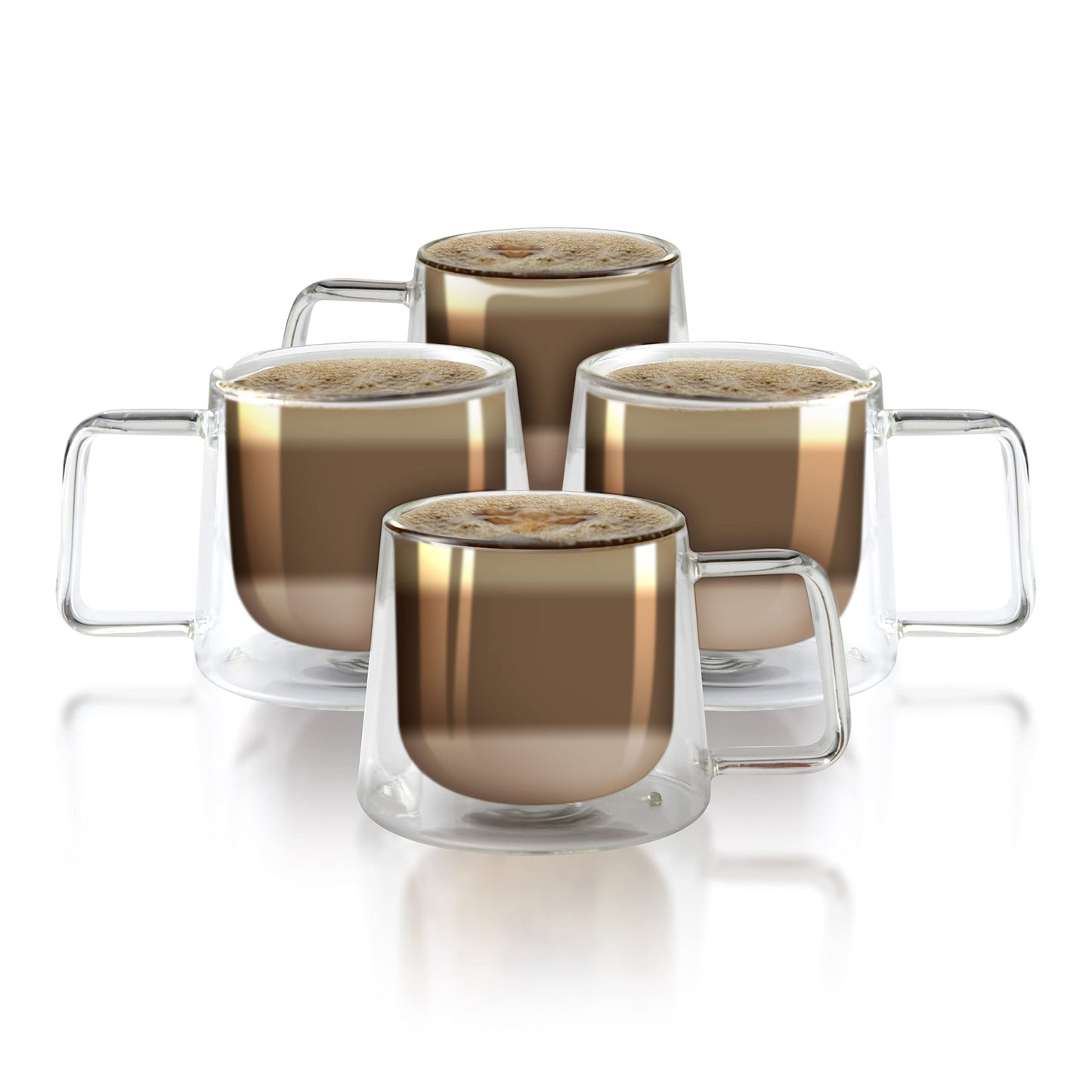 LEMONSODA Double Walled Glass Coffee Drink Mug with Handle - Set of 4 (250 mL / 8.5 fl. oz) Insulated Thermal Mugs Glasses For Tea, Coffee, Latte, Cappucino, Cafe, Milk - Housewarming Gifts