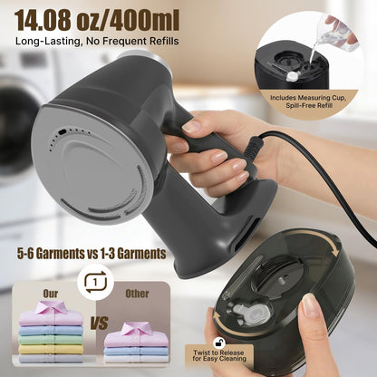 Vacuum Steamer for Clothes Handheld: 2500–3500Pa Adjustable Suction, No Leak & Stable Steam, Steaming & Ironing Portable Travel Garment Steamer, 400ml Tank, 4 Modes, 15s Heat-Up, 110-120V