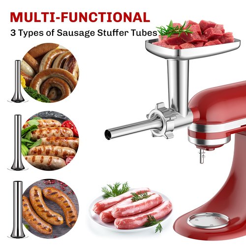 FGREEBLE Meat Grinder Attachment for KitchenAid Stand Mixer, Meat Grinder for KitchenAid Mixer With 4 Grinding Plates, 3 Sausage Stuffer Tubes and 2 Cutting Blades, Attachment for Kitchenaid Mixers