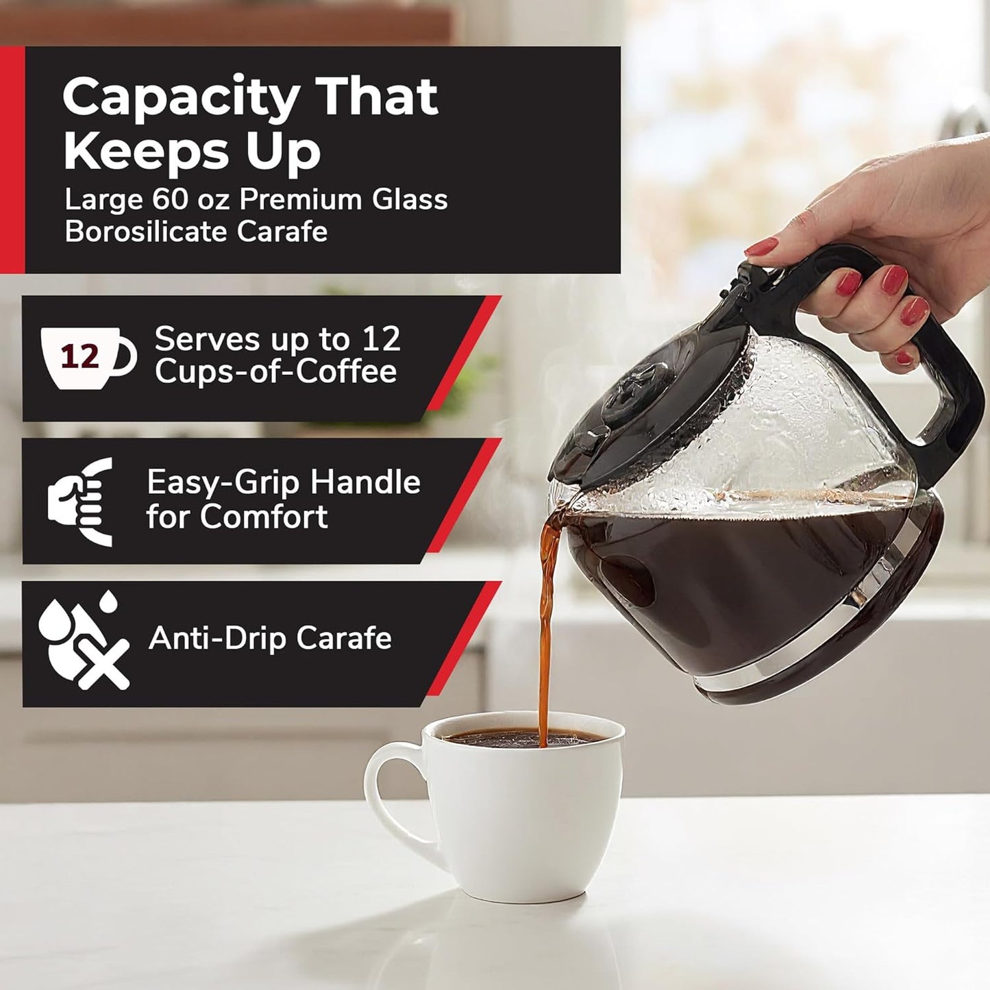 Mueller 12-Cup Drip Coffee Maker - Borosilicate Carafe, Auto-Off & Reusable Filter | Kitchen Essential
