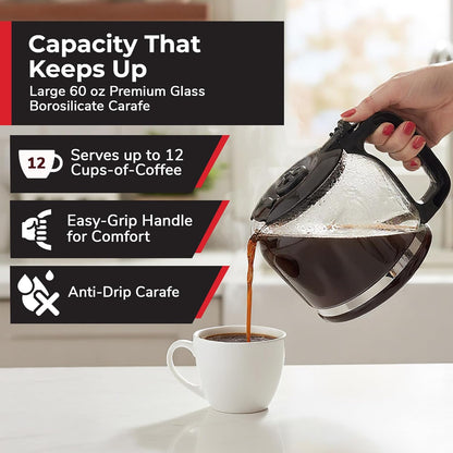 Mueller 12-Cup Drip Coffee Maker - Borosilicate Carafe, Auto-Off & Reusable Filter | Kitchen Essential