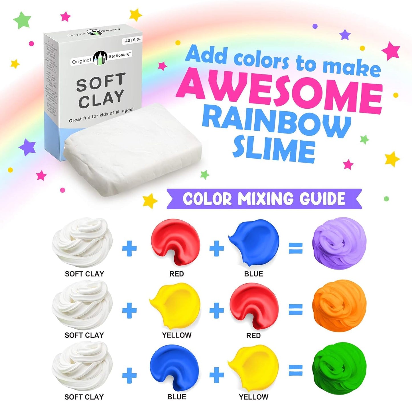 Original Stationery Soft Clay - White Foam Clay Add-In for Slime Making | 230g (8.1 oz) Stretchy Air-Dry Texture
