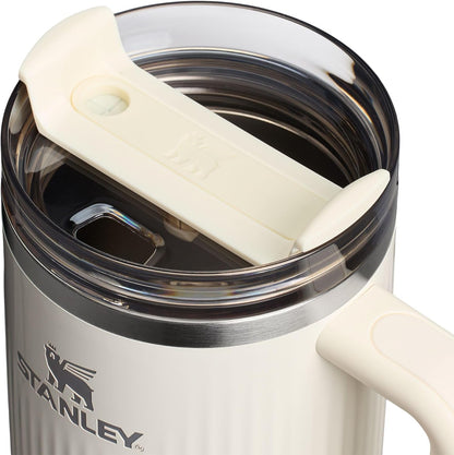 STANLEY Quencher H2.0 Tumbler - 40 oz Insulated Stainless Steel Cup with Handle & Straw | BPA-Free Fluted Cream Gloss
