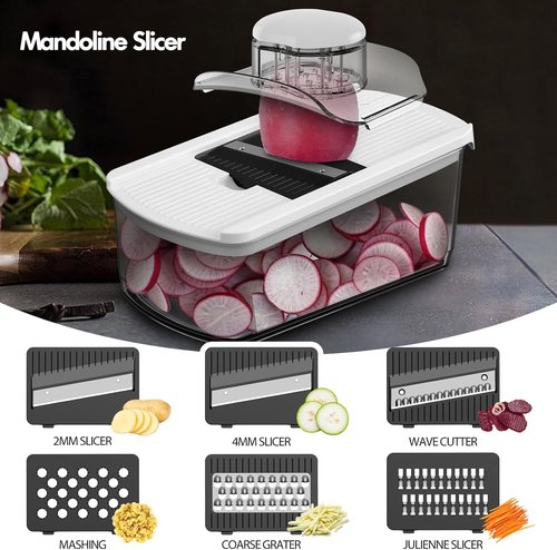 Cambom Vegetable Chopper - Multifunctional Food Dicer With 8 Blades & Container | Perfect for Onions, Carrots & More