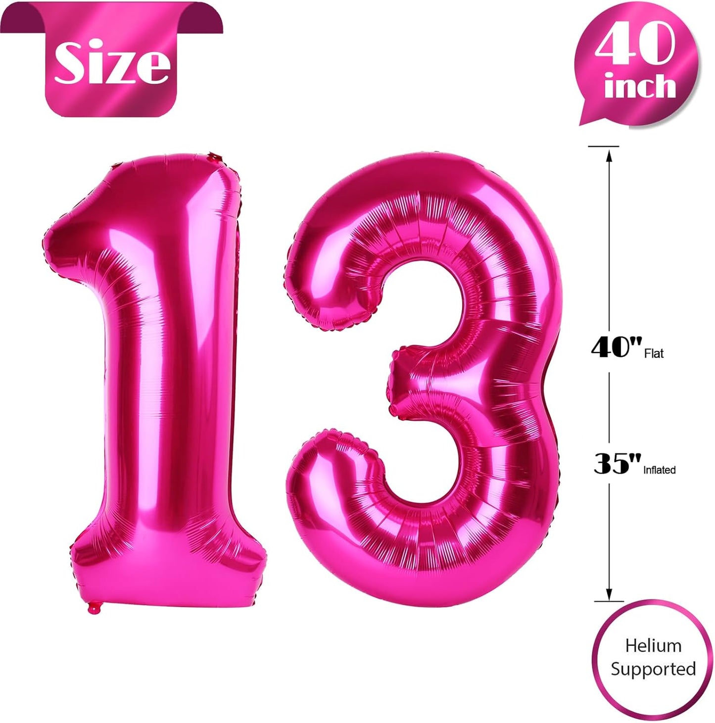 Regine Switzerland Hot Pink Number 13 Balloons - 40 Inch Birthday Decorations for Girls