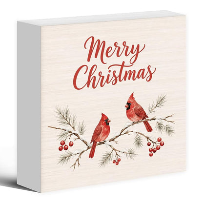Winter Cardinal Desk Box Sign - 5x5 in Christmas Wood Decor, Variation of THIS listing: Cardinals 02