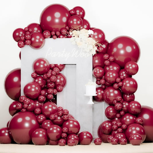PartyWoo Pearl Burgundy Balloons - 140-Piece Dark Red Balloon Arch Kit for Weddings & Parties