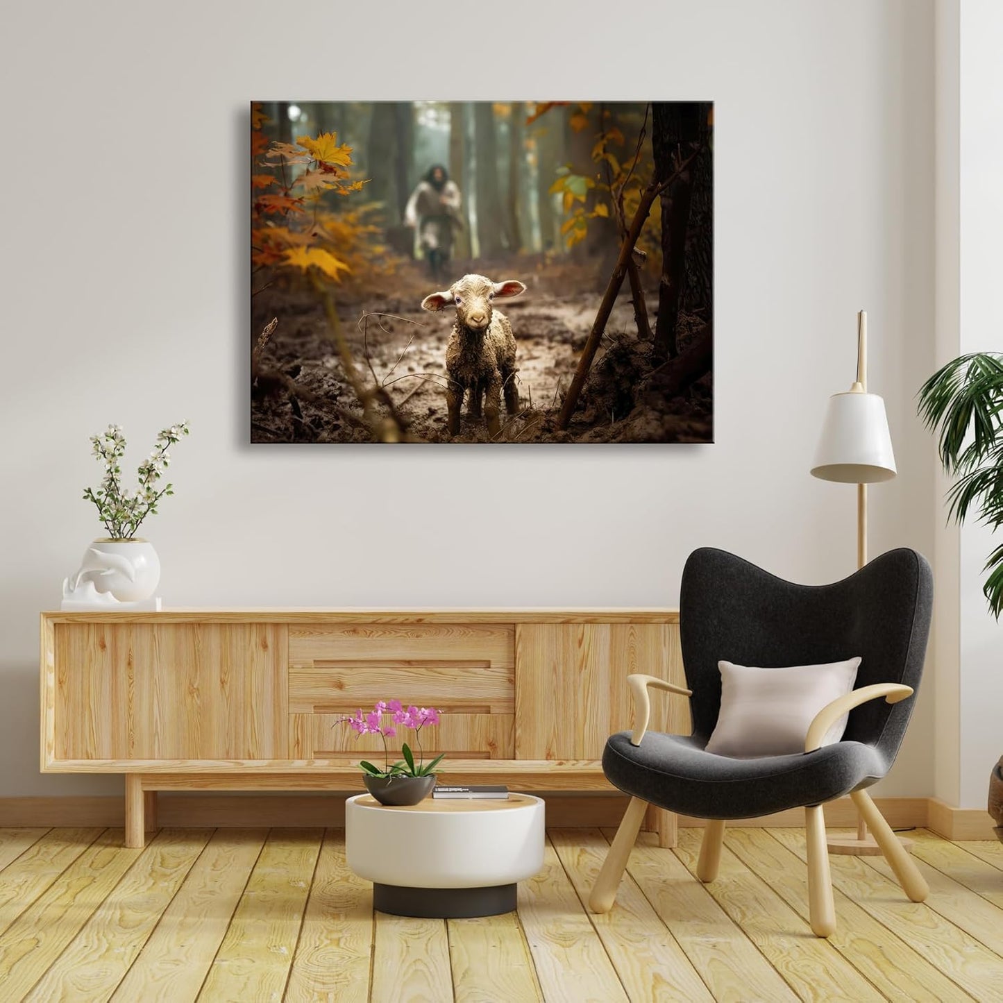 Ploceiny Extra Large Christian Wall Art - Jesus and Lamb Canvas Print | 45" x 30" Home Decor