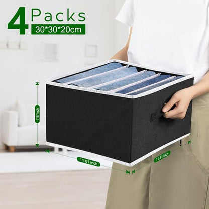 Homsorout Closet Organizers - Foldable 5-Cell Jean Organizer for Clothes | 4 Sets in Black