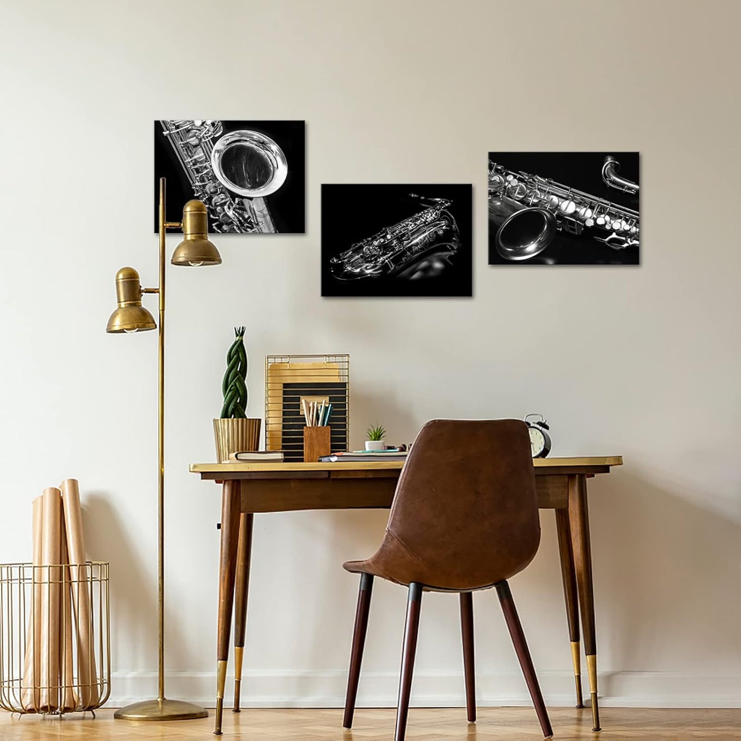 OuElegent Canvas Wall Art - Black and White Saxophone Print for Jazz Bar | 12"x16" Set of 3