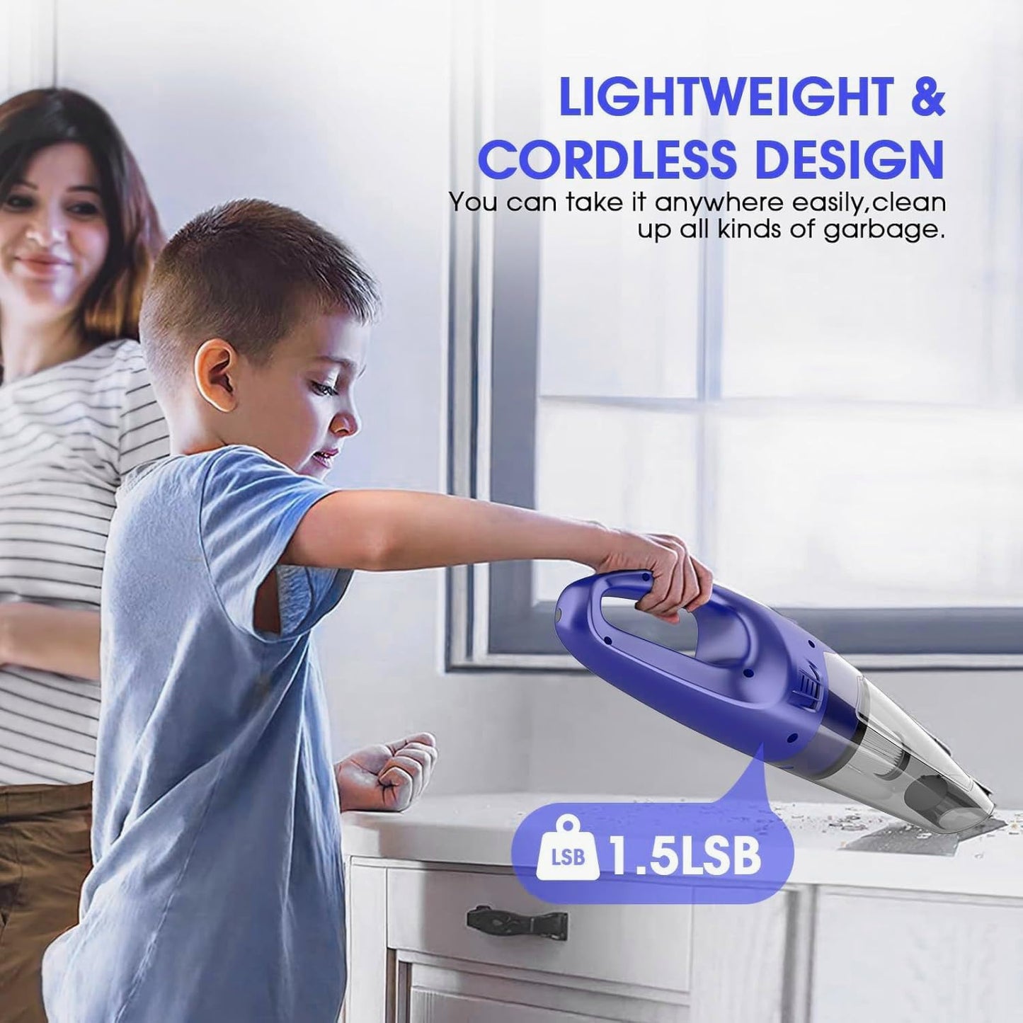 YOOHI Handheld Vacuum - Cordless Rechargeable Mini Vacuum with 6000Pa Suction | LED Light, 20-25 Min Runtime, 500ML Cup