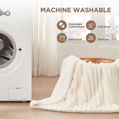 Westinghouse Electric Blanket Twin Size, Super Cozy Luxury Faux Fur & Sherpa Heated Blanket with 10 Heating Levels & 1-12 Hours Auto Off, Fast Heating Blanket, Machine Washable, 62x 84 Inch, Beige