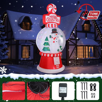 7.8FT Christmas Inflatable Snow Globe Decor with Rotating Lights - Outdoor