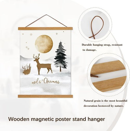 Artmag Magnetic Poster Hanger Frame - Light Wood Canvas Artwork Display | 20" Teak Wood