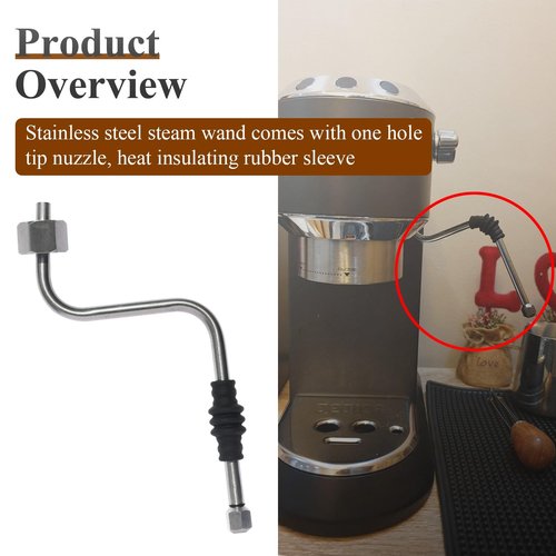 Stainless Steel Steam Wand Upgrade with One Hole Tip Nuzzle, Heat Insulating Rubber Sleeve, Coffee Steam Pipe, Fit for Rancilio Silvia V1/V2, Gaggia Classic, Delonghi Stilosa Espresso Machine