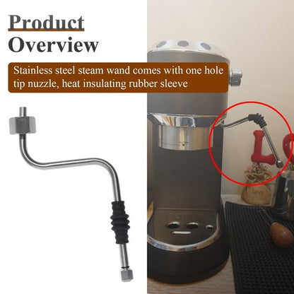 Stainless Steel Steam Wand Upgrade with One Hole Tip Nuzzle, Heat Insulating Rubber Sleeve, Coffee Steam Pipe, Fit for Rancilio Silvia V1/V2, Gaggia Classic, Delonghi Stilosa Espresso Machine