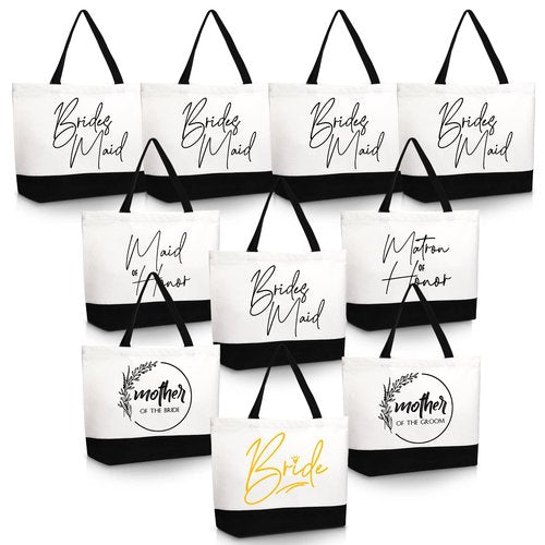 10 Pieces Bridesmaid Tote Bags,Bridesmaid Gift Bags Wedding Canvas Tote Bag with Zipper Bride Bridesmaid Bags for Wedding Bridal Shower Bachelorette Proposal Party Favor Present