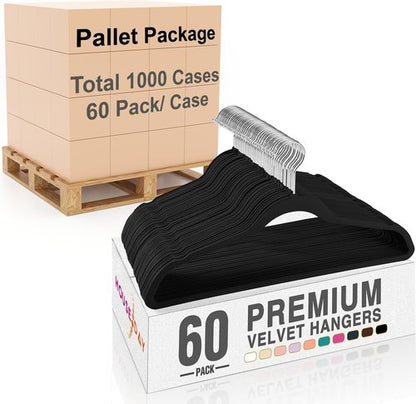 HOUSE DAY Black Velvet Hangers - Heavy Duty Non-Slip Felt Hangers | 60 Pack for Closet Organization
