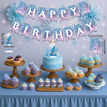 Skiennix Birthday Decorations - Winter Snow 1st Birthday Party Supplies with Balloons, Crown & Banner