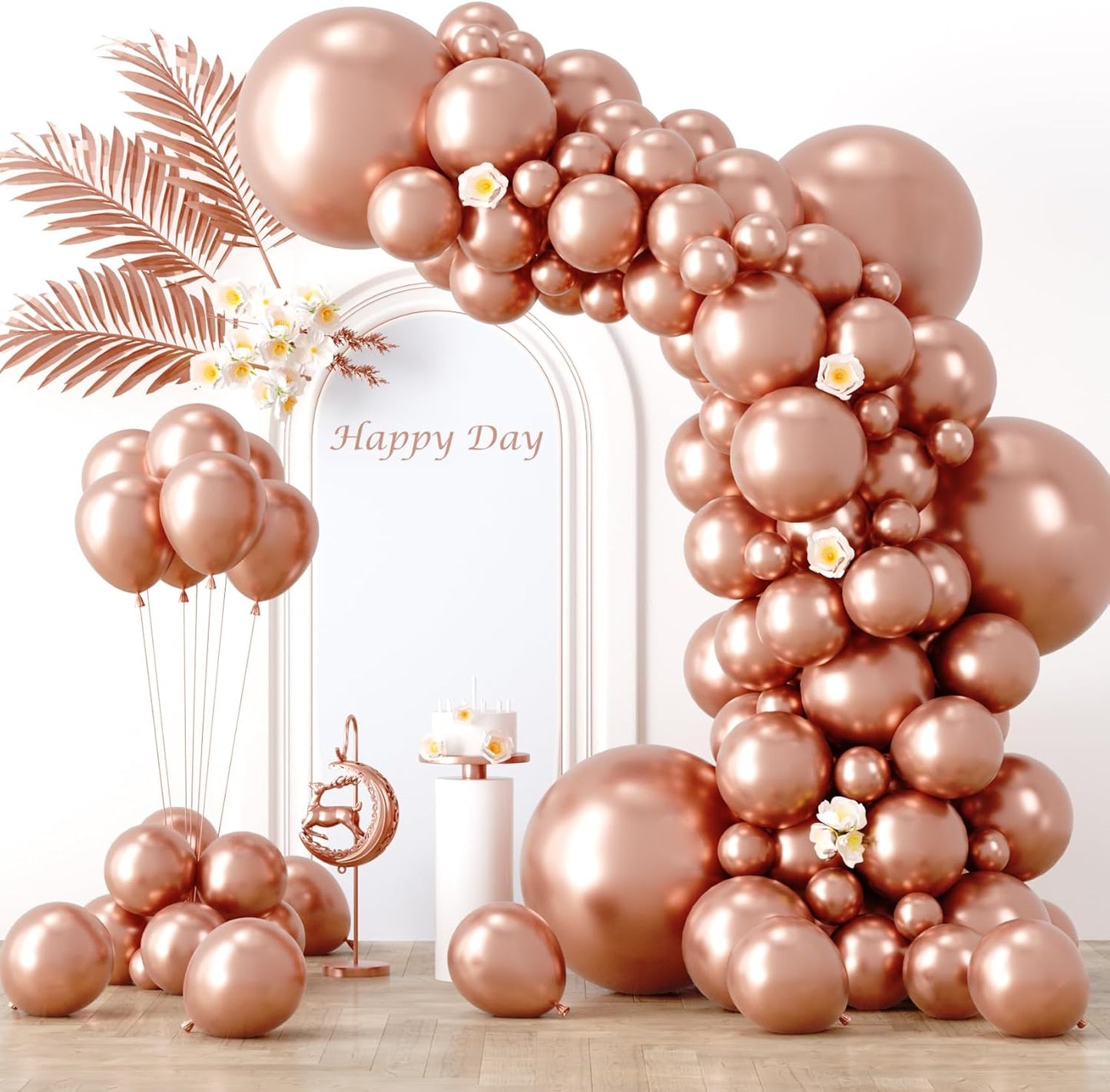 Voircoloria Metallic Rose Gold Balloon Garland Kit - 130pcs in Various Sizes for Parties & Celebrations