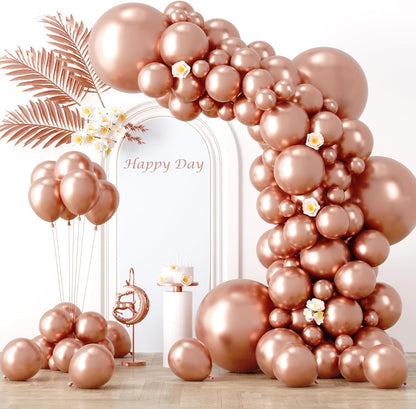 Voircoloria Metallic Rose Gold Balloon Garland Kit - 130pcs in Various Sizes for Parties & Celebrations