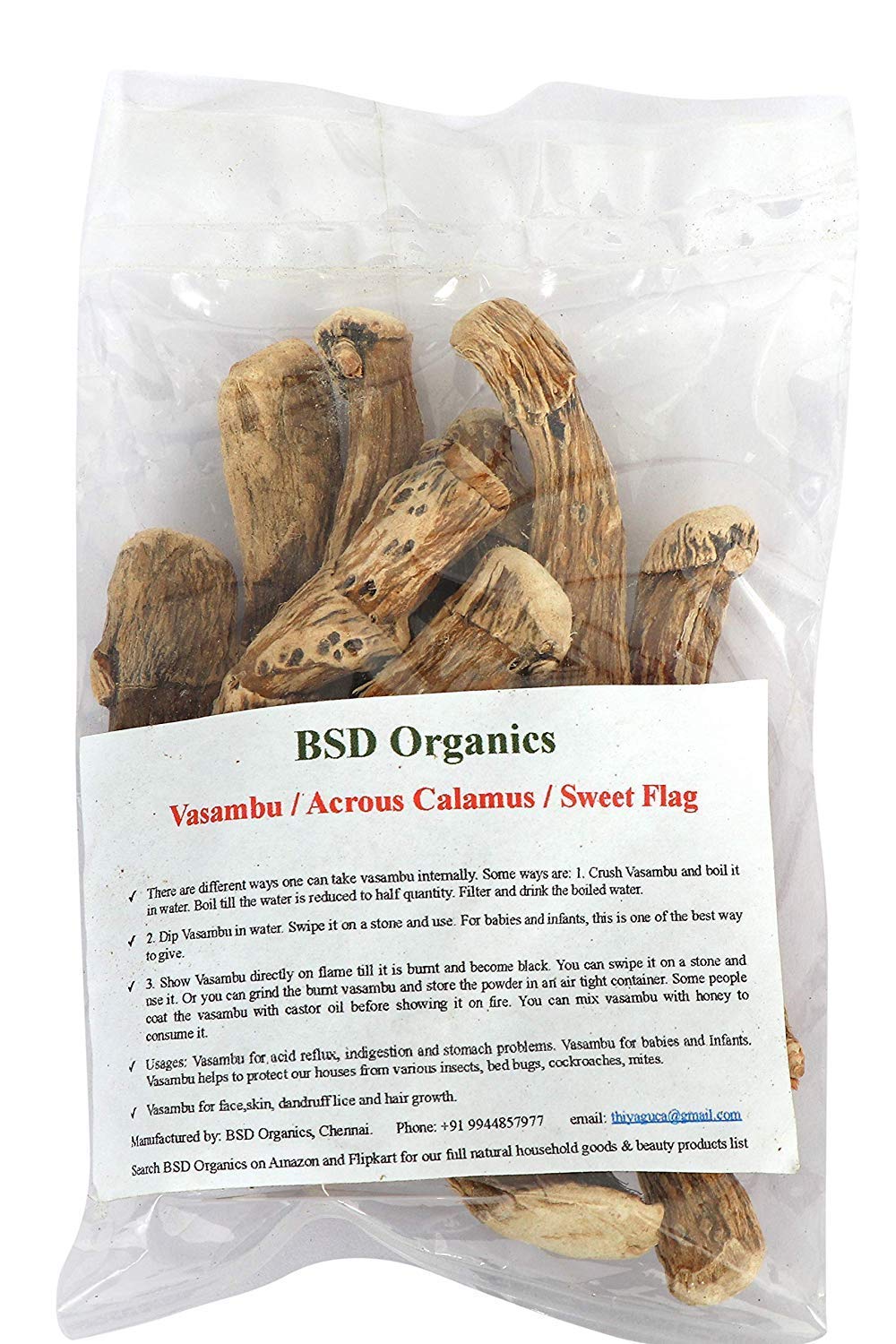 BSD Organics Sweet Flag/Acrous Calamus/Vasambu - 200 Gram(0.44 pounds)