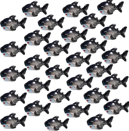 Exasinine 30 Pcs Resin Shark Miniature Decoration Kit - Perfect for Fish Tanks & Fairy Gardens | Black