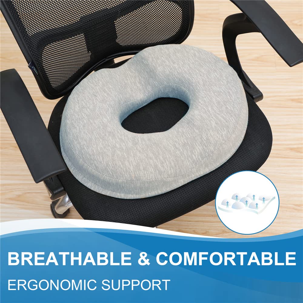 JEMA Donut Pillow, Tailbone Memory Foam Seat Cushion by Ergonomic Innovations for Sores, Coccyx, Sciatica, Pregnancy, Post Natal (Grey)