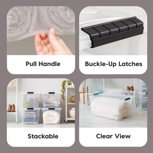 IRIS USA Stackable Storage Bins - 12-Pack 54 Quart Clear Plastic Containers with Lids for Home Organization | Clear/White