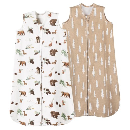 david's kids 100% Organic Cotton Baby Sleep Sack 6-12 Months, Soft Baby Wearable Blankets with 2-Way Zipper, 2 Pack Comfy Sleeping Bags for Infant Newborn Boys Girls, Medium Size, Woodland