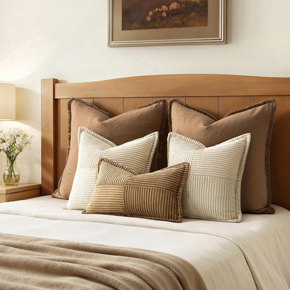MIULEE Decorative Throw Pillow Covers - Soft Corduroy Beige Boho Accent | Set of 2, 18x18 Inch