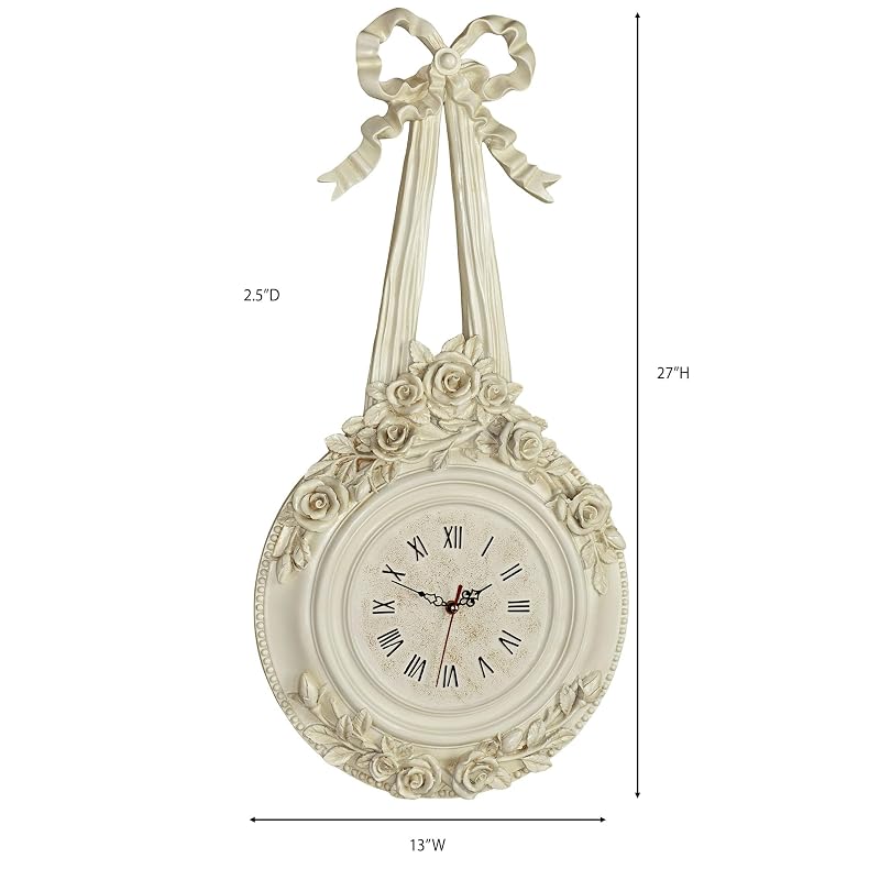 Touch of Class Ribbons and Roses Wall Clock - Antique White, 13in Wide