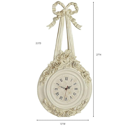 Touch of Class Ribbons and Roses Wall Clock - Antique White, 13in Wide