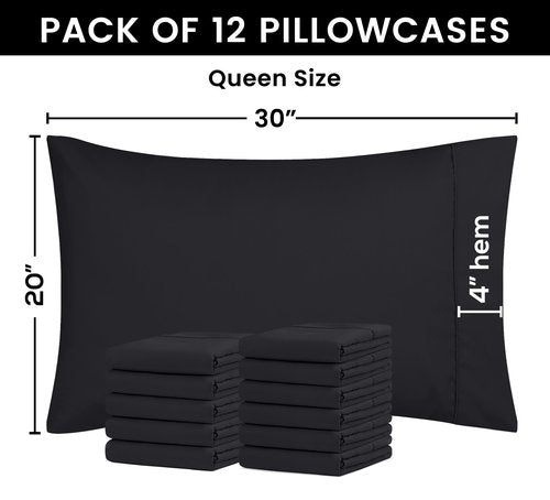 Utopia Bedding Queen Pillow Cases - 12 Pack - Envelope Closure - Soft Brushed Microfiber Fabric - Shrinkage and Fade Resistant Pillow Covers Queen Size 20 X 30 Inches (Queen, Black)