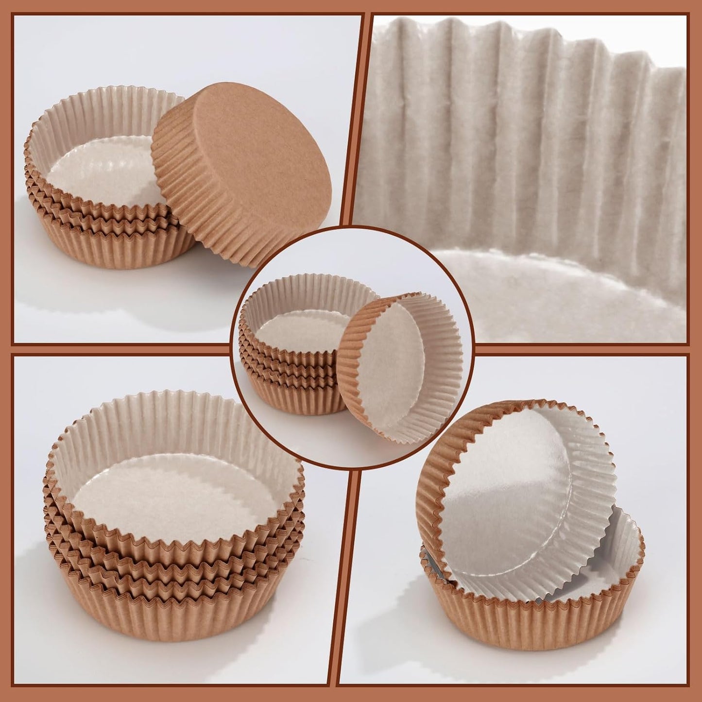 Uiifan Disposable Round Cupcake Liners - Microwave Safe Baking Cups for Cakes & Snacks | 50 Pack, Natural