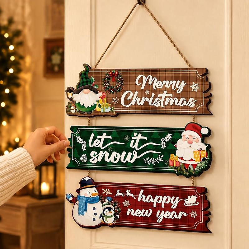 3 Piece Christmas Hanging Sign Wall Decor Set