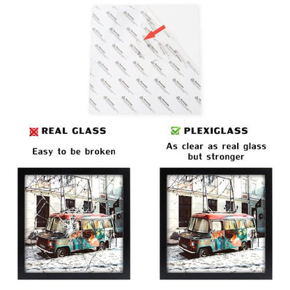 10x10 Black Picture Frames Square Classic Natural Wood 4 Pack for Wall Mounting and Tabletop Display