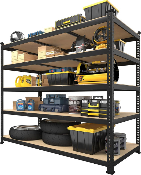PrimeZone Heavy Duty Storage Shelves - 5-Tier Adjustable Metal Rack for Garage, Pantry & Kitchen | 48" x 24" x 72" - Black