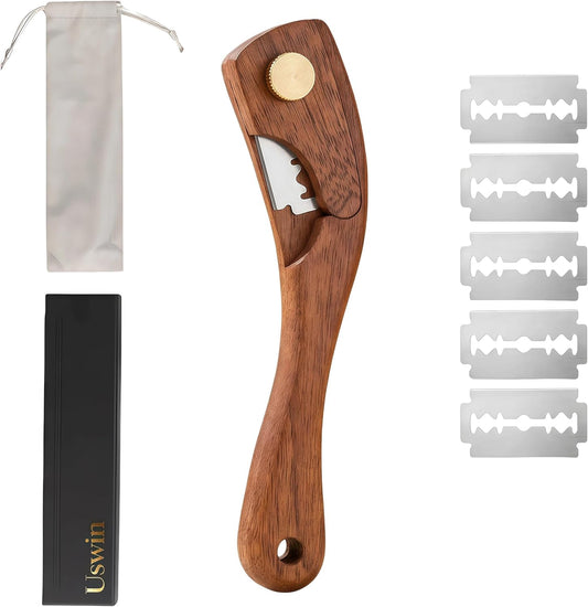 Skiennix Bread Scoring Tool - 100% Walnut Wood Sourdough Scorer with 5 Blades | Perfect for Baking
