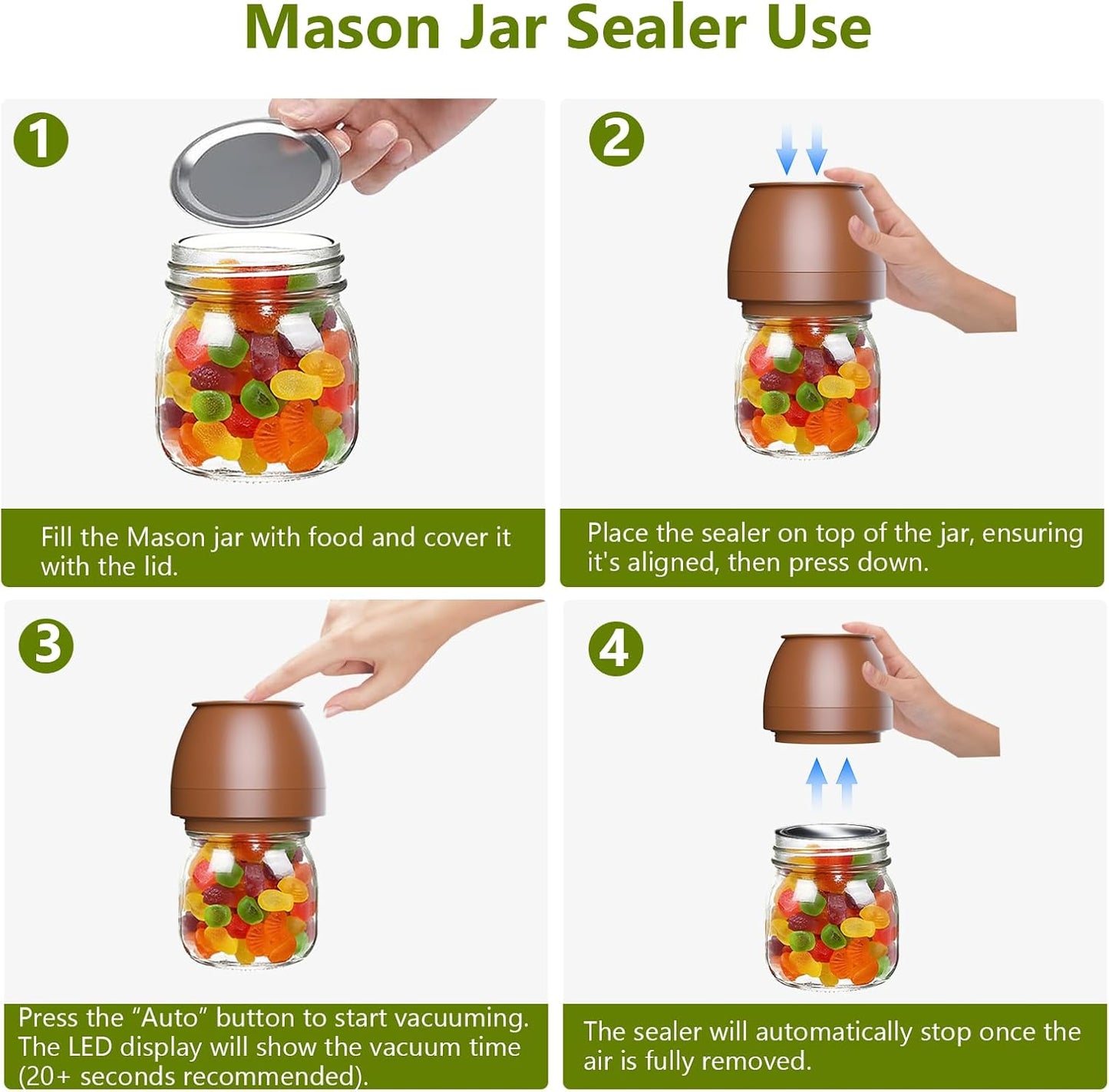 Zivif Electric Mason Jar Vacuum Sealer - Food Storage & Fermentation Kit | Includes 10 Lids