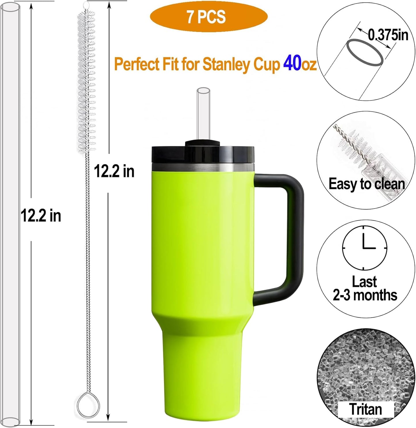 Stanley 6-Pack Replacement Straws | Reusable, Dishwasher Safe, BPA-Free Tritan Straws for 40 OZ Tumblers