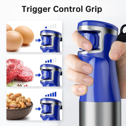 Royal Blue Immersion Blender - 1100W Handheld Stick Blender Set with Variable Speed, Chopper, Whisk & Frother