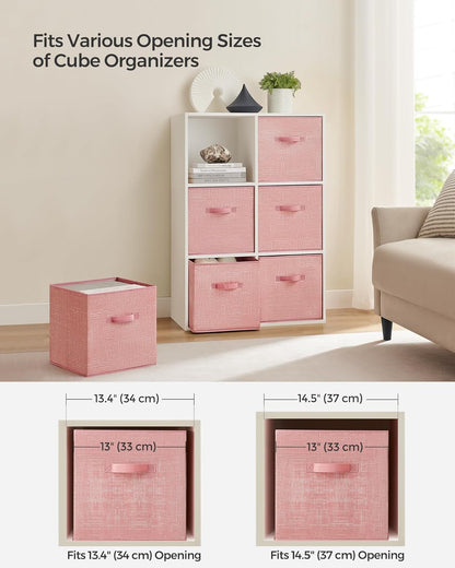 SONGMICS Storage Cubes - 13-Inch Foldable Non-Woven Fabric Bins with Double Handles | Set of 6 in Jelly Pink