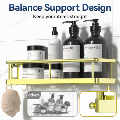 YASONIC Shower Caddy - No Drill Bathroom Organizer with Removable Hooks & Soap Holder | Rust Proof, Gold, 3 Pack