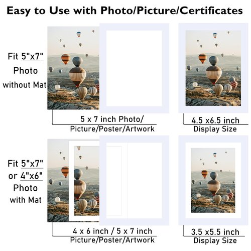 JCJMY 5x7 Picture Frame White with 4x6 Mat for Wall Hanging or Tabletop, Display Photo 4x6 with Mat or 5x7 Without Mat, 5 by 7 Wall Gallery Poster Photo Frame with Shatter Resistant Plexiglass, White