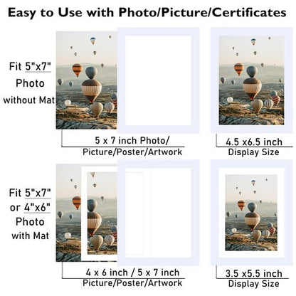 JCJMY 5x7 Picture Frame White with 4x6 Mat for Wall Hanging or Tabletop, Display Photo 4x6 with Mat or 5x7 Without Mat, 5 by 7 Wall Gallery Poster Photo Frame with Shatter Resistant Plexiglass, White