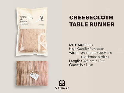 Vitalizart Cheesecloth Table Runner - 10ft Boho Rustic Light Nude for Weddings & Fall Decor | 120 Inches