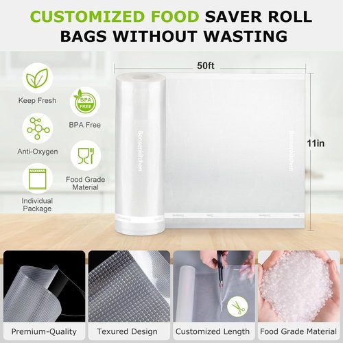 Bonsenkitchen Vacuum Sealer Bags - 11" x 50 ft Rolls | BPA-Free Commercial Grade Food Storage Bags